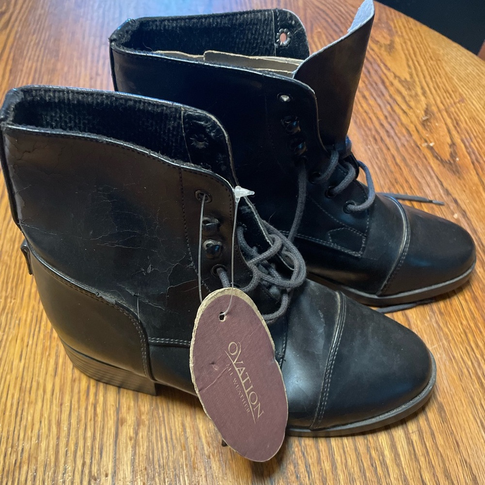 Ovation English Paddock/Riding Lace Up Black Boots, Kids sz 1